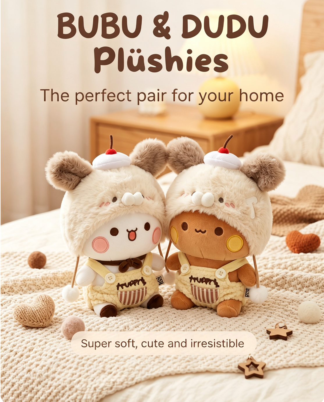 BUBU & DUDU Plush Doll Set | 12cm Stuffed Bear & Panda with Interchangeable Outfits