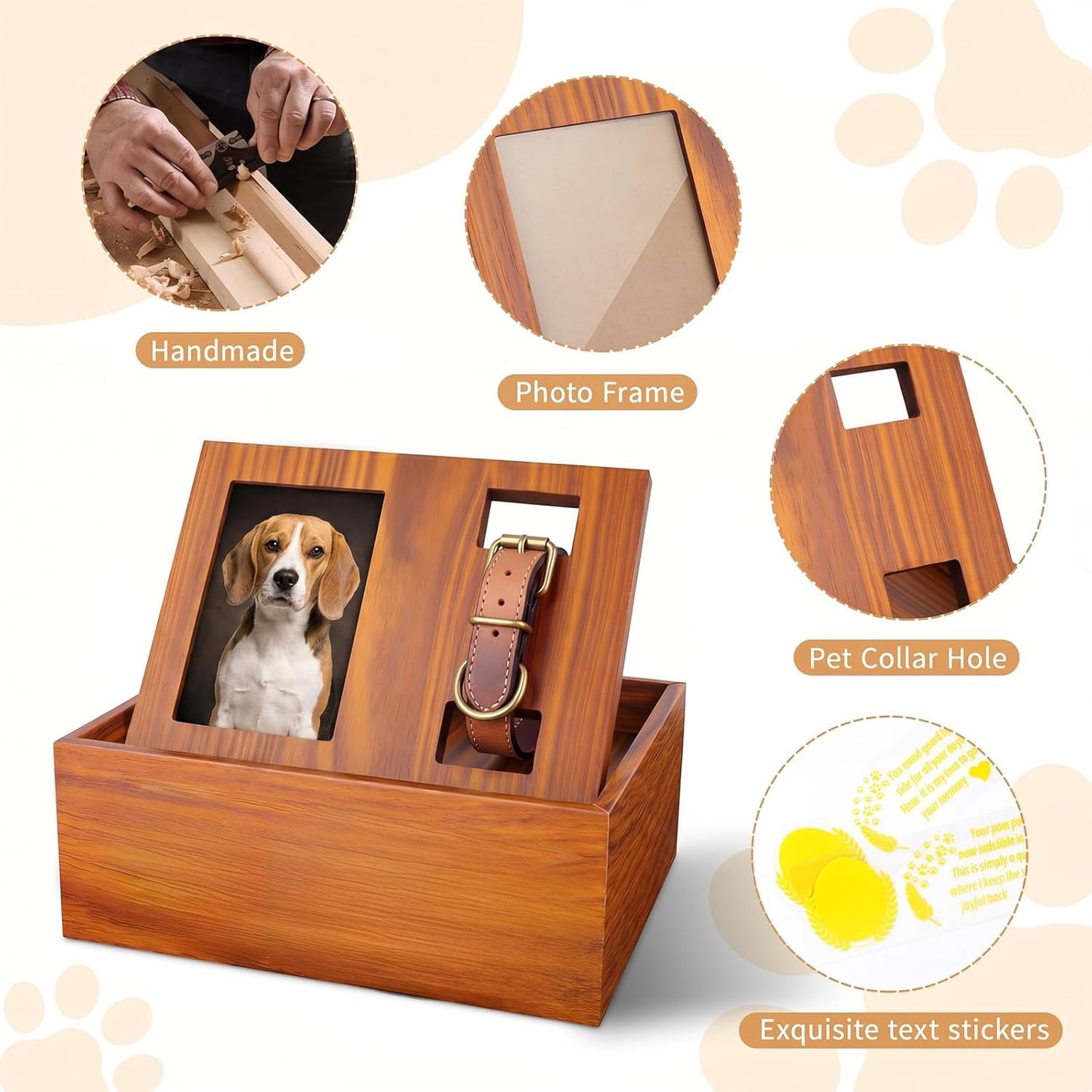 Wooden pet memorial box dimensions 17x13x6.5cm