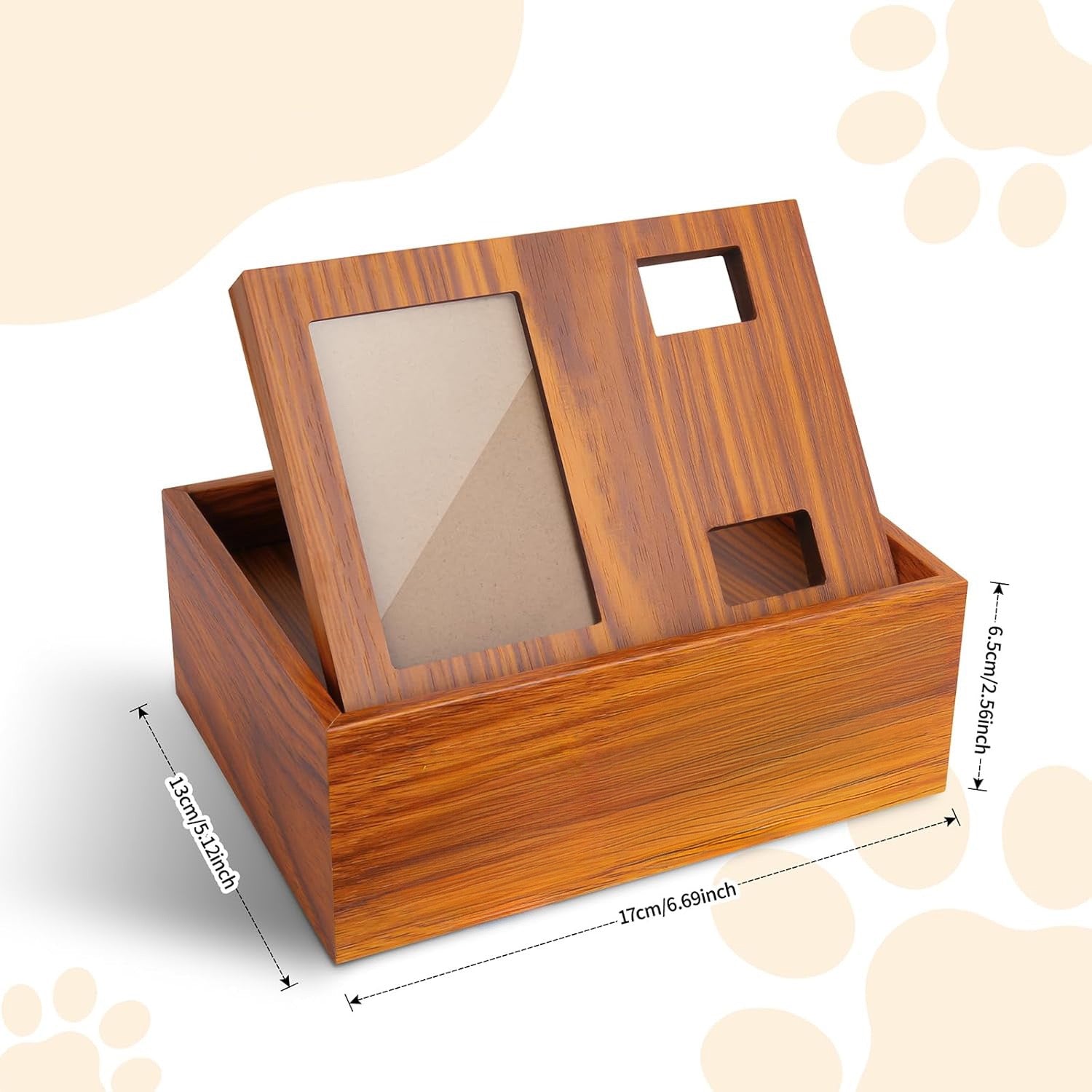 Wooden pet memorial box with Pomeranian photo