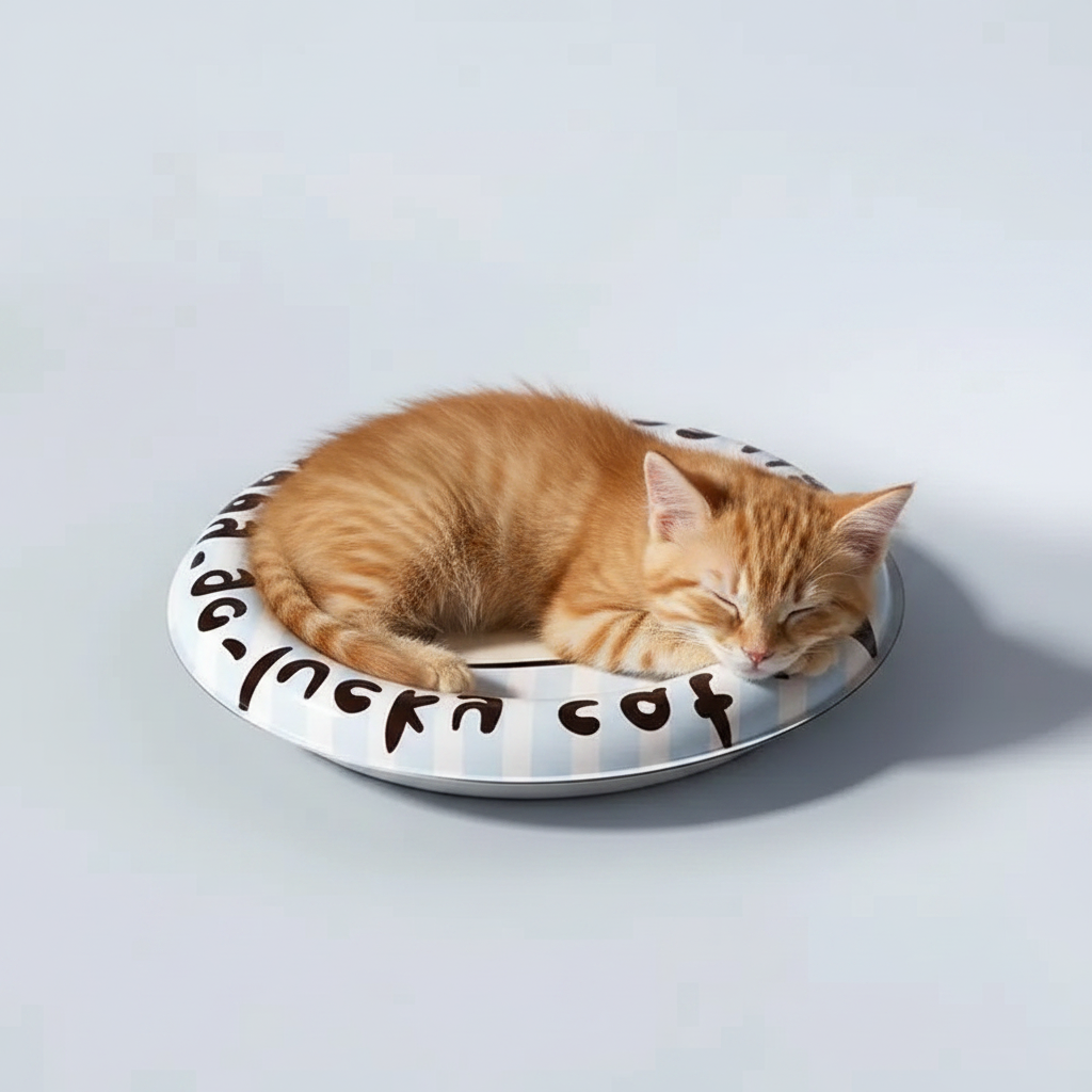 Cat sleeping on round cooling mat